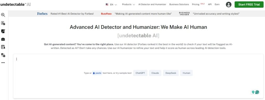 Screenshot of Undetectable AI showing Advanced AI Detector and Humanizer tools interface
