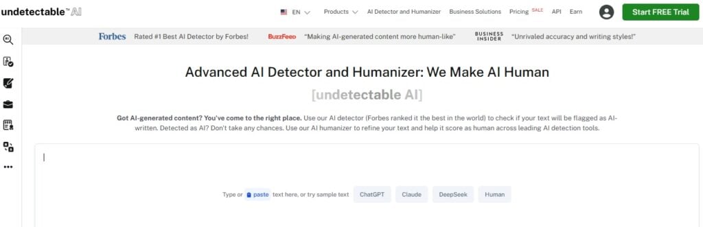 5 Easy Tips to Identify AI-Generated Responses 5 Screenshot of Undetectable AI showing Advanced AI Detector and Humanizer tools interface