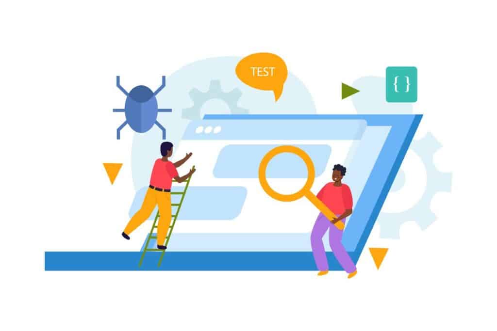 Qa engineer flat concept with software developer symbols