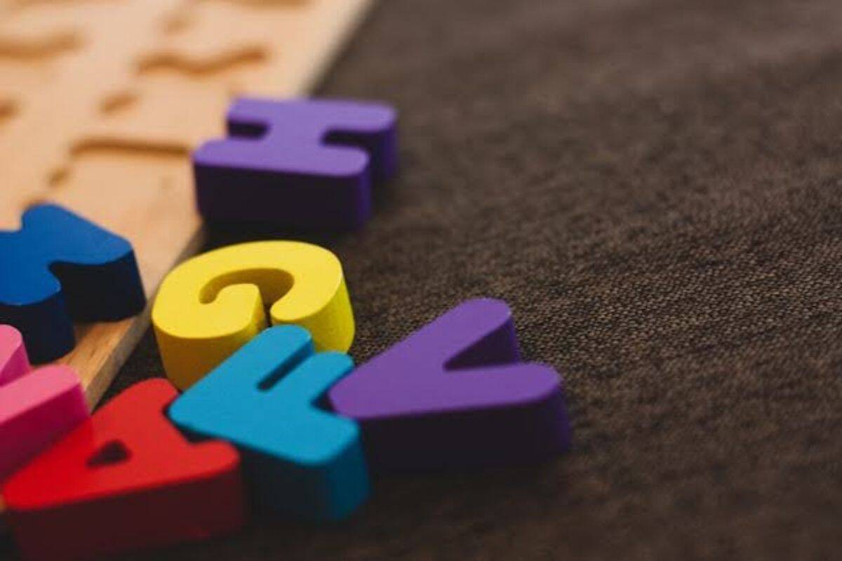 Stock image of colorful kids' block letters arranged on a flat surface