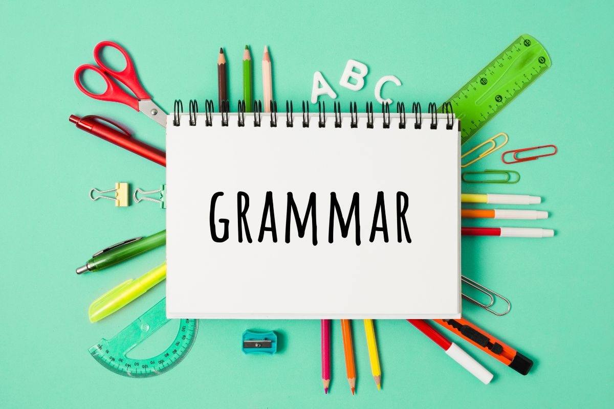 Notebook with grammar word and school suplies