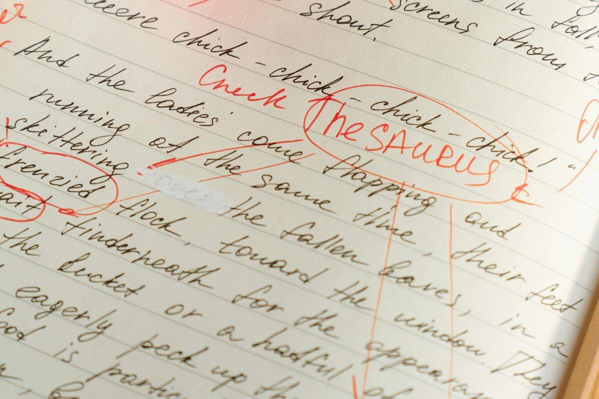 Stock image of red ballpen marking notes for corrections