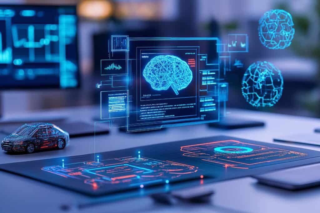 Come funziona l'intelligenza artificiale? 4 Futuristic ai and machine learning technology interface on laptop