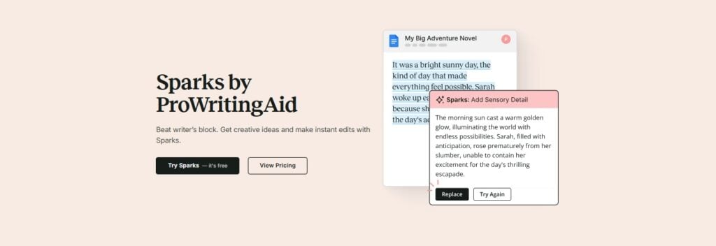 Screenshot of the ProWritingAid Sparks