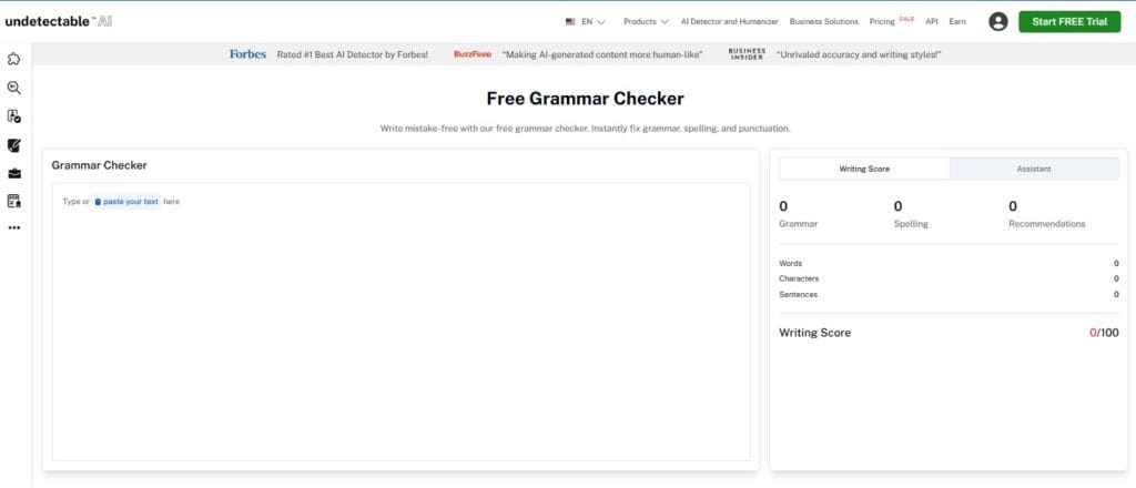 Undetectable AI free grammar checker tool interface