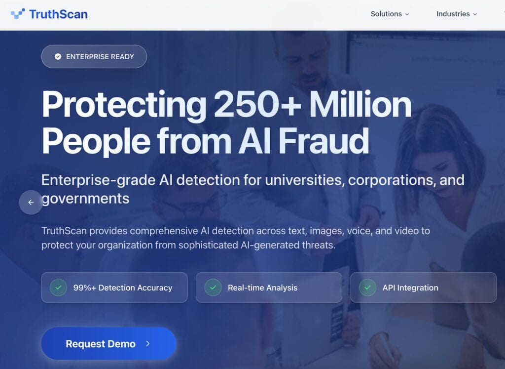 TruthScan dashboard screenshot showing AI and deepfake detection tools