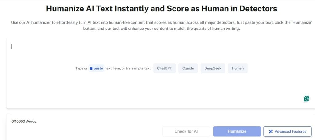 Screenshot of Undetectable AI's AI Humanizer tool interface.