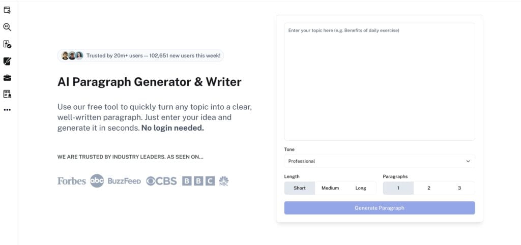 Screenshot of Undetectable AI Paragraph Generator and Writer tool interface