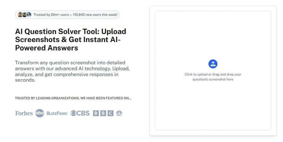 AI Question Solver interface screenshot uploading a question.
