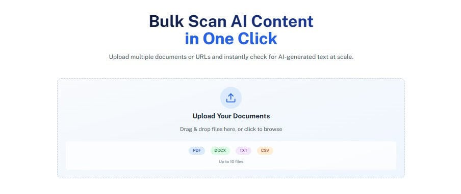 Guia de métodos de coleta de dados para iniciantes 6 Captura de tela da interface do Bulk Scan AI Content Detector