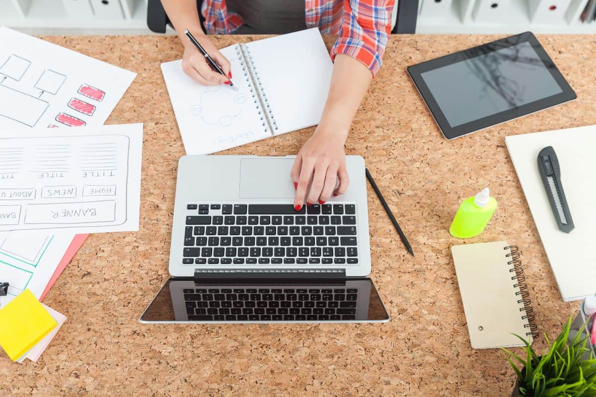 Woman working at office table