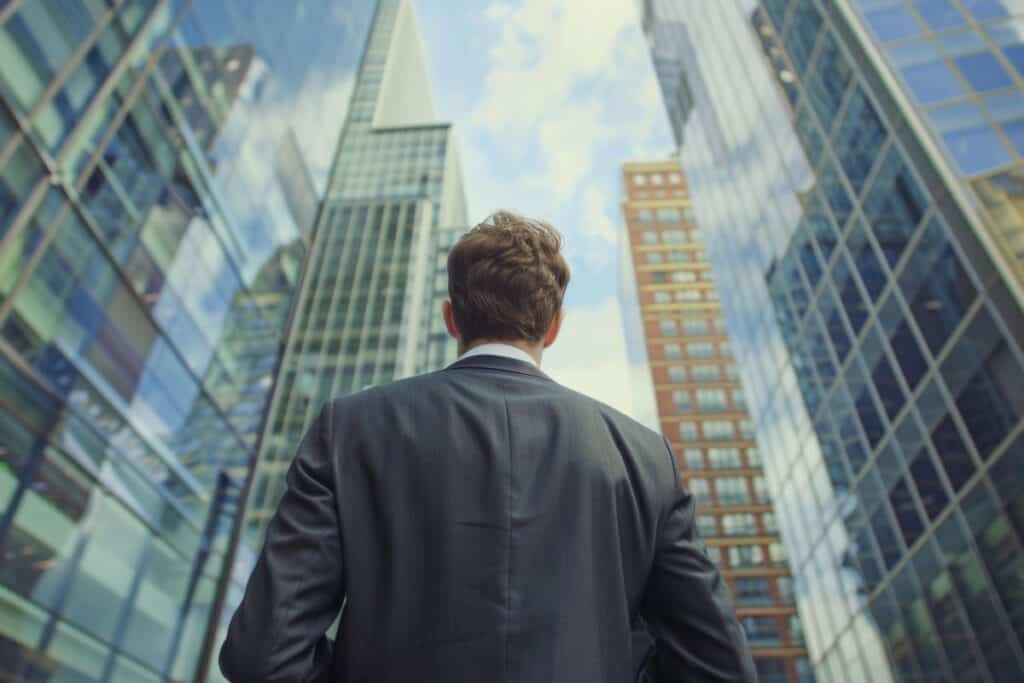 Guía del generador de nombres de empresas: Cómo utilizar la IA de forma eficaz 4 Businessman in city