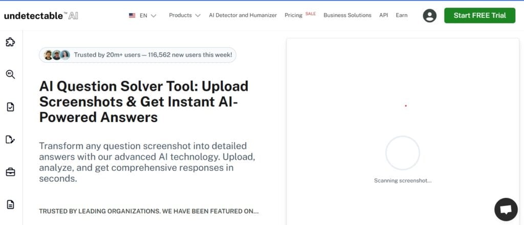 Screenshot of Undetectable AI's AI Question Solver scanning screenshot