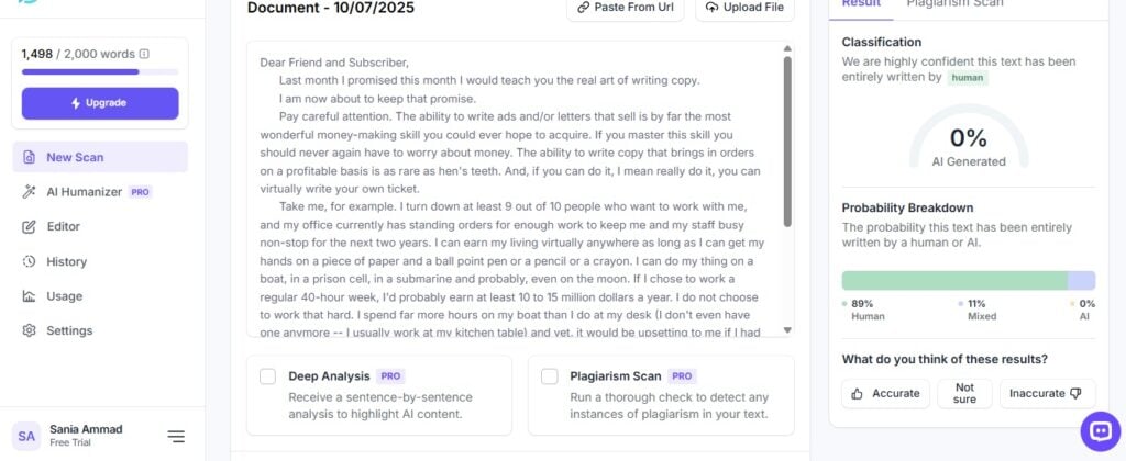 Recensione di DetectGPT: Analisi onesta e approfondimenti chiave 7 Screenshot showing Block 2 human-written result