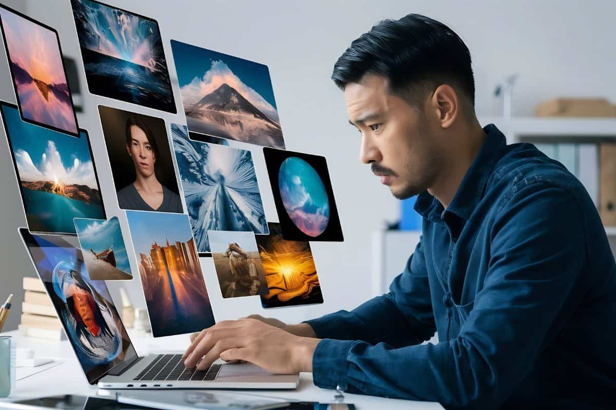 Man editing photos on a computer