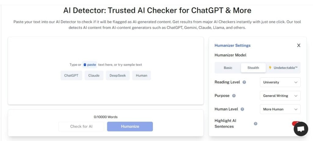 Screenshot of Undetectable AI's AI Detector