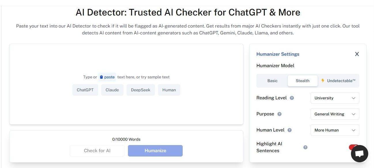 Screenshot of Undetectable AI's AI Detector