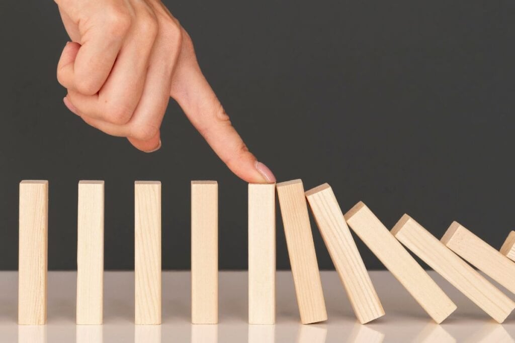 Domino game made with wooden pieces