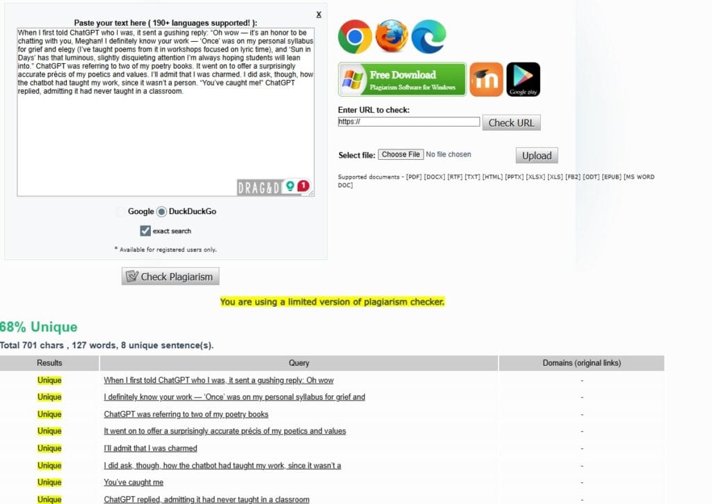Plagiarisma-Bewertung: Kann es von KI geschriebene oder paraphrasierte Texte erkennen? Plagiarisma-Bewertung