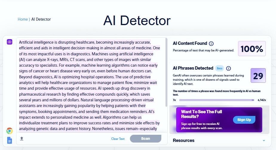 Copyleaks Sample 3 Factual AI Text result screenshot