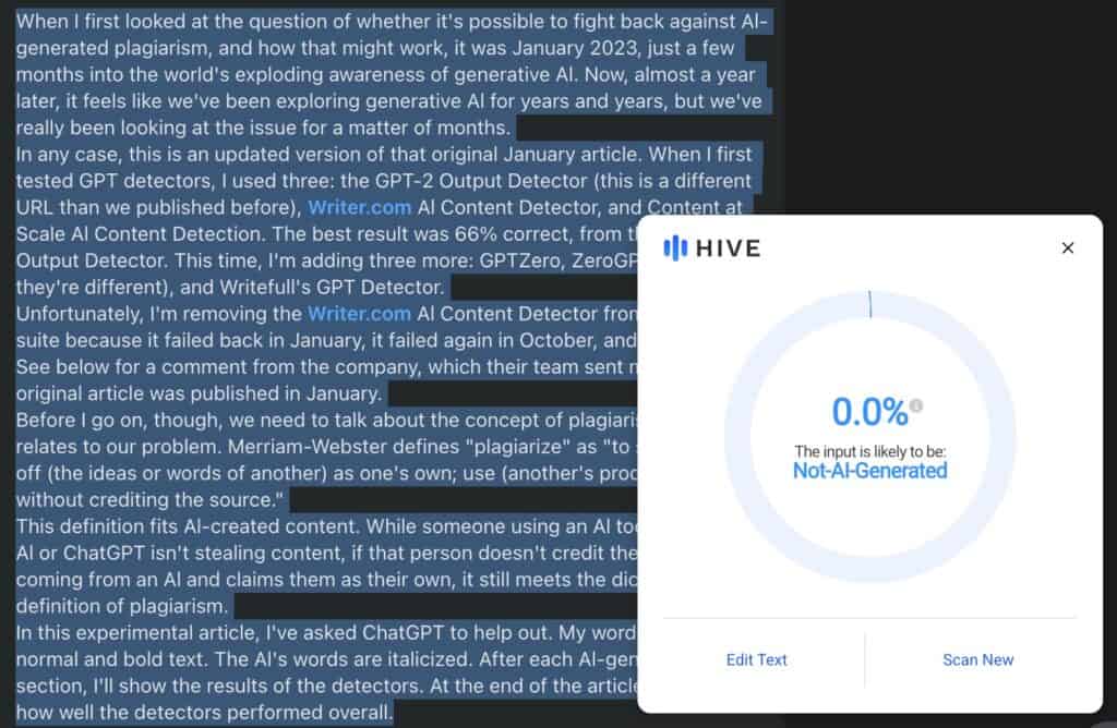 Hive AI Detector Review: Wie genau ist es im Jahr 2025? 6 Hive AI Detector Review: Wie genau ist er im Jahr 2025? Hive AI Detector Review