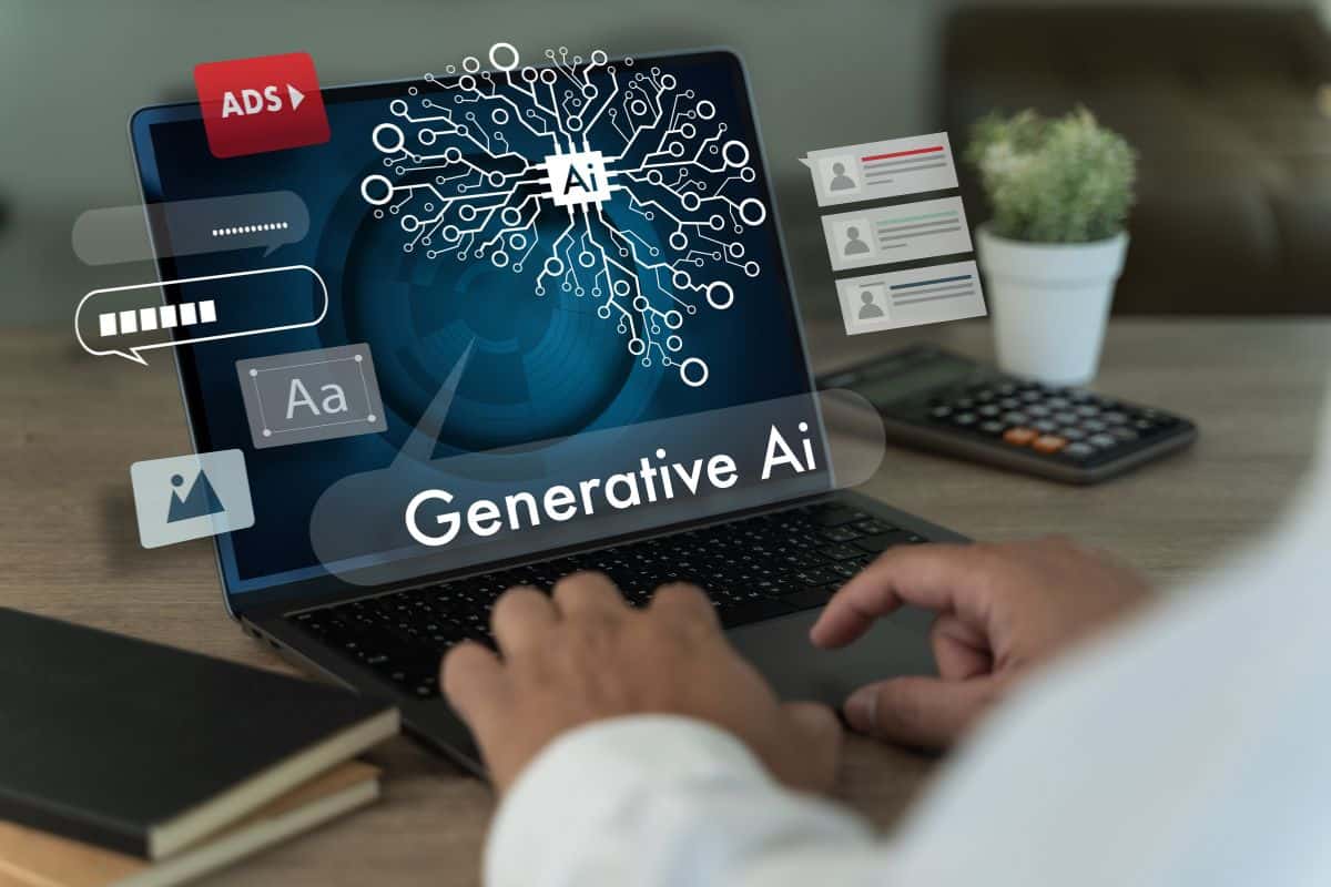 Businessman using computer generate ai