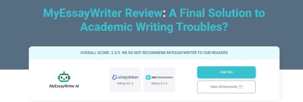 MyEssayWriter AI Review: Worth It or Not? 5 NoCramming AI homepage screenshot