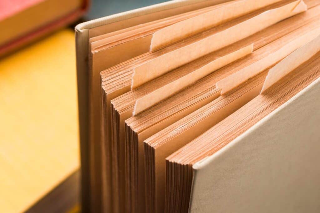 High angle of hardback books