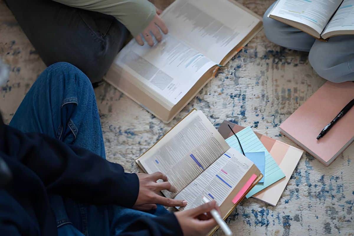 Books with highlighted text on pages