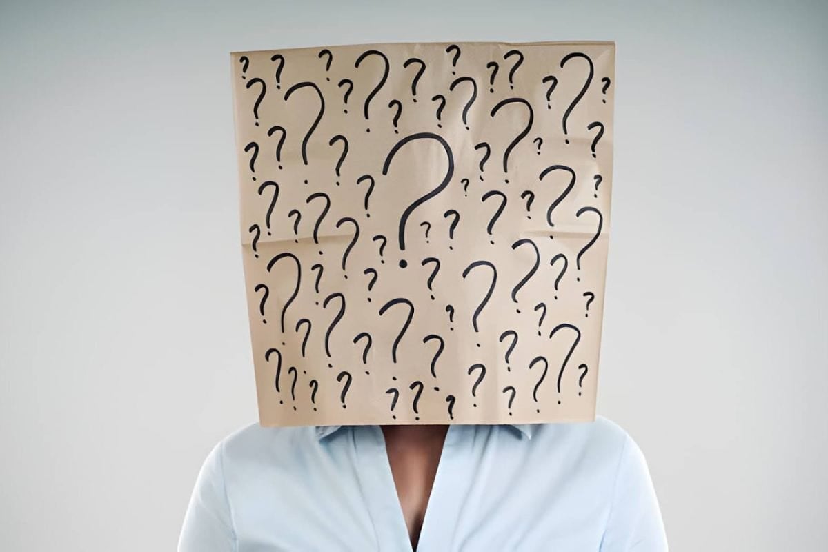 paper bag with question marks