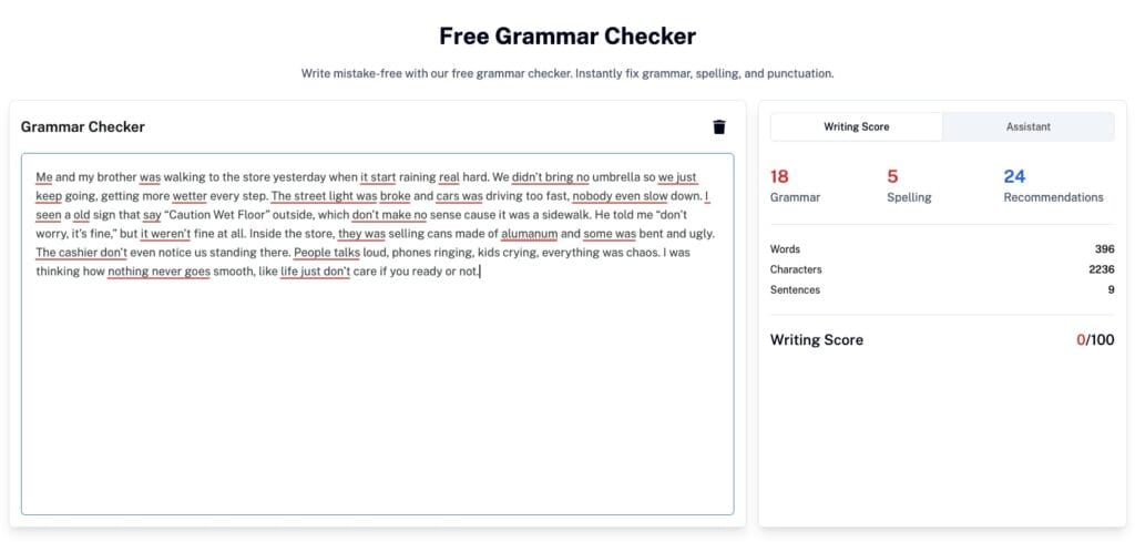 Screenshot of Grammar Checker in using the word aluminium