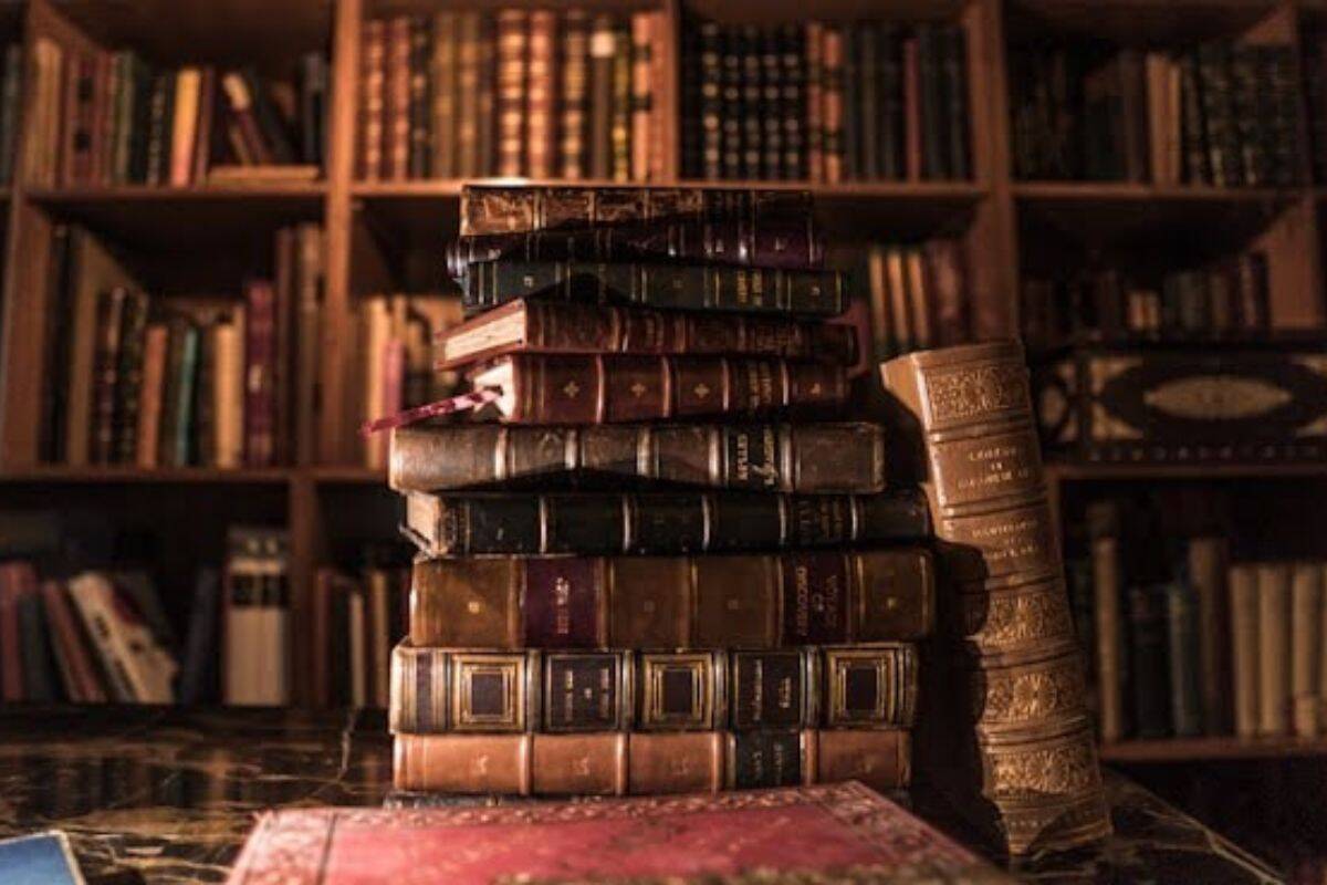 Stack of books in a library