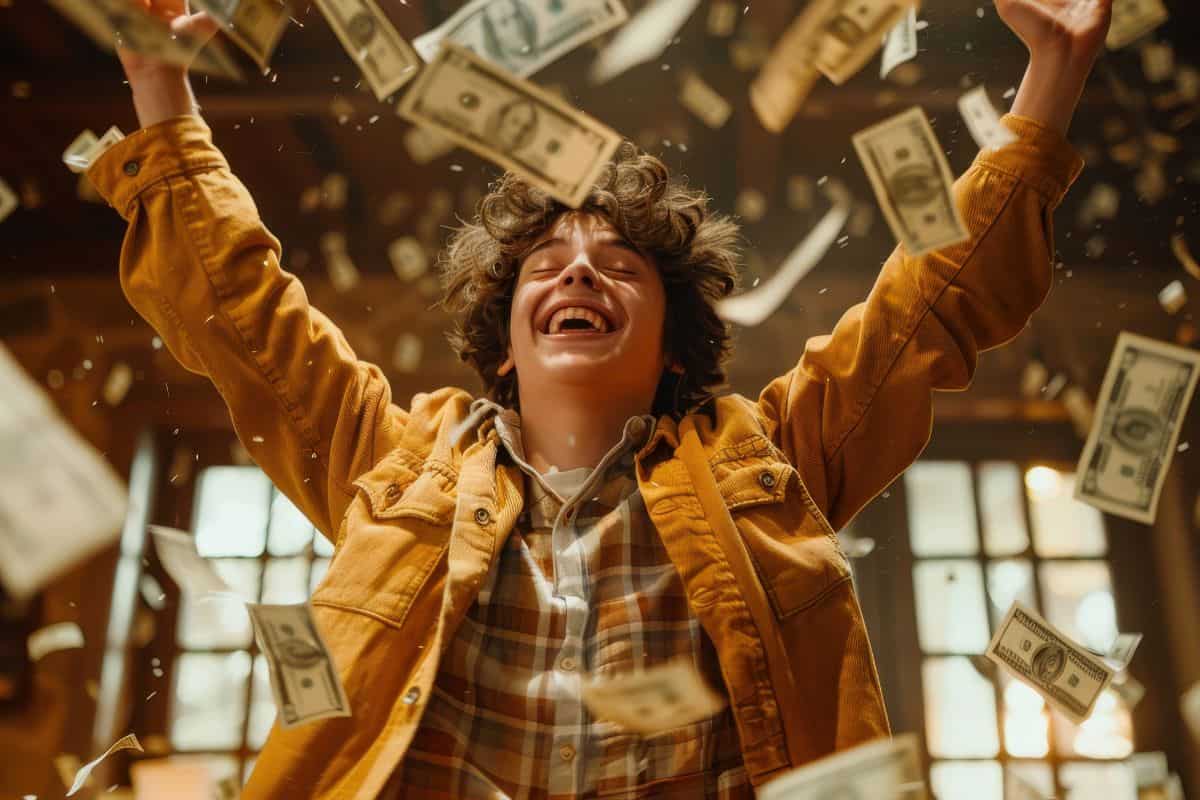 View of man handling money and funds for wealth prosperity