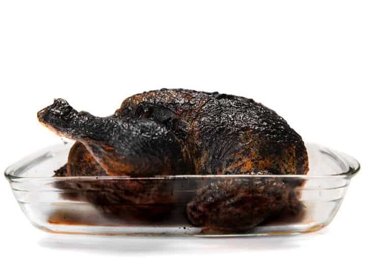chicken burnt down or burned down?