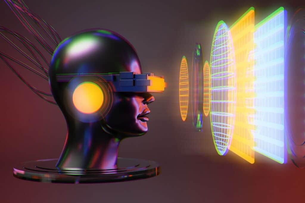 Metaverse vr simulation gaming cyberpunk style 