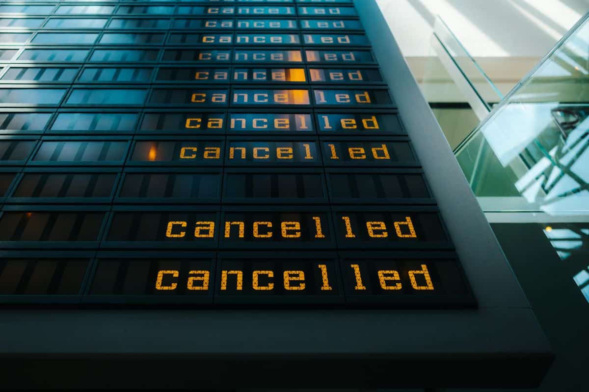 Cancelled flights are shown on display panel
