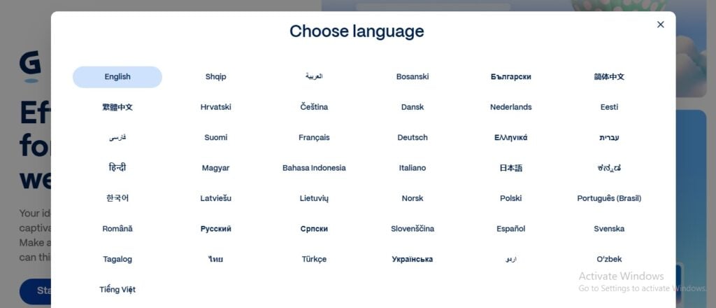 Gamma AI Review: What You Should Know 10 screenshot of gamma AI language