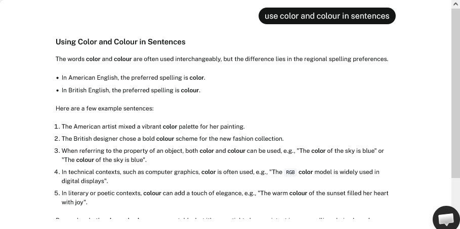 Screenshot of AI Chat Color vs Colour