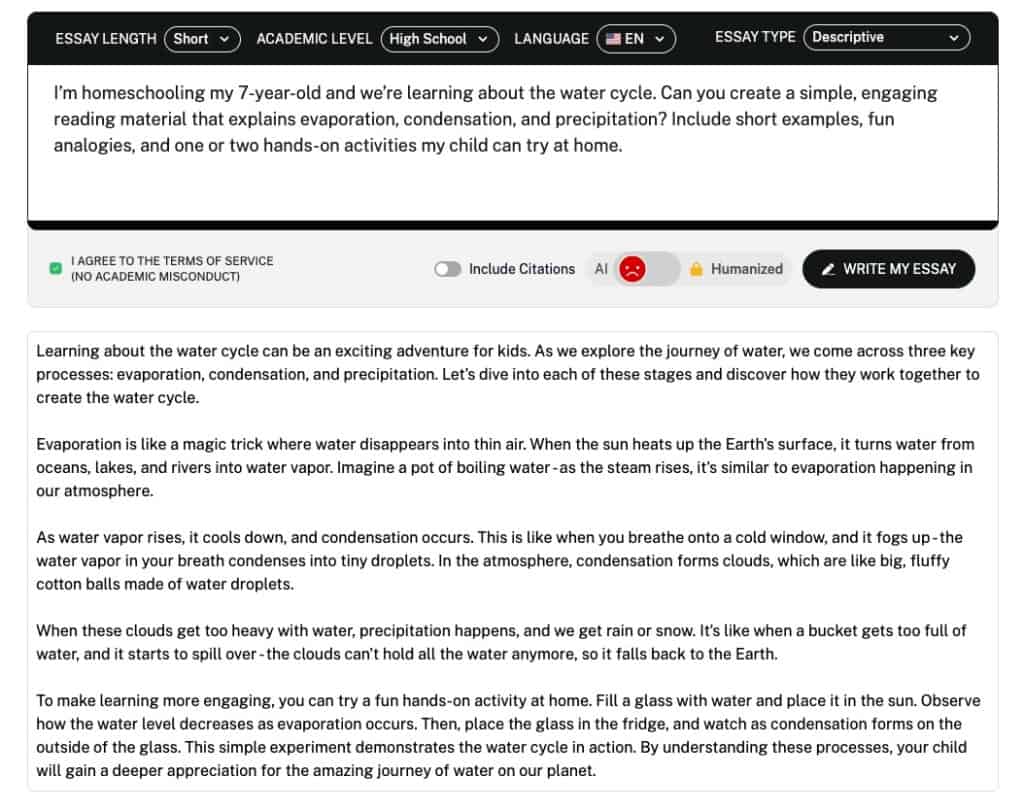 AI Essay Writer used for learning materials