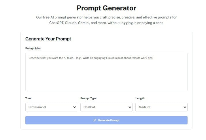 Screenshot of Undetectable AI's Prompt Generator