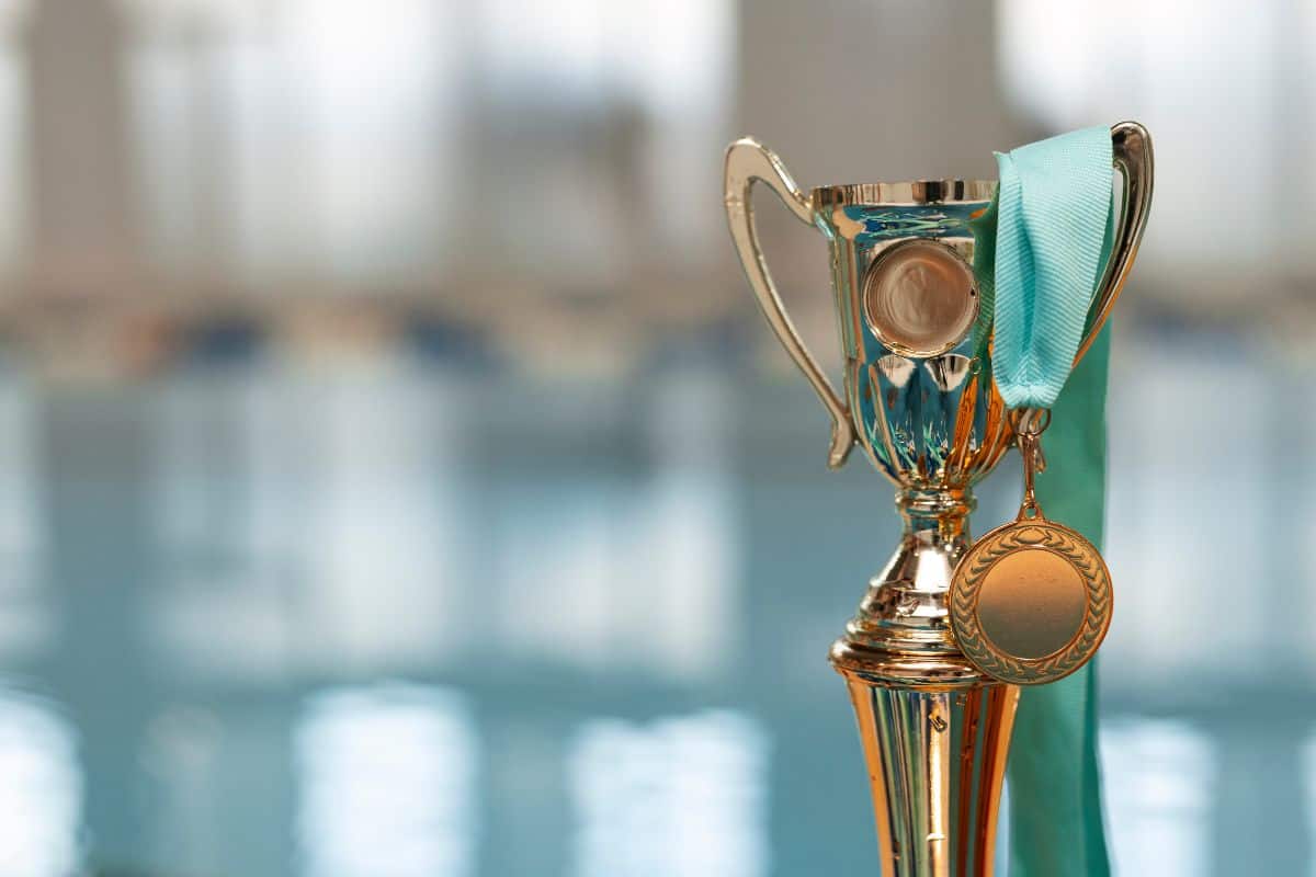 Water polo trophy by the pool