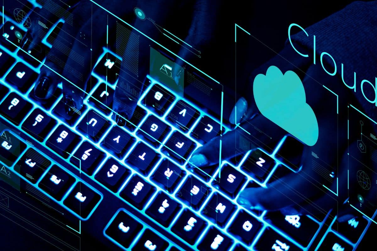 Closeup of a keyboard in ultraviolet light