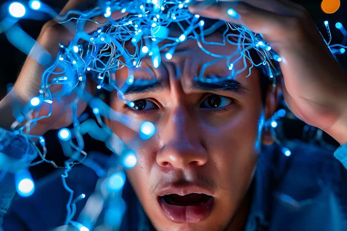 Spiraling overthinking a person is caught in an intricate web of thoughts each