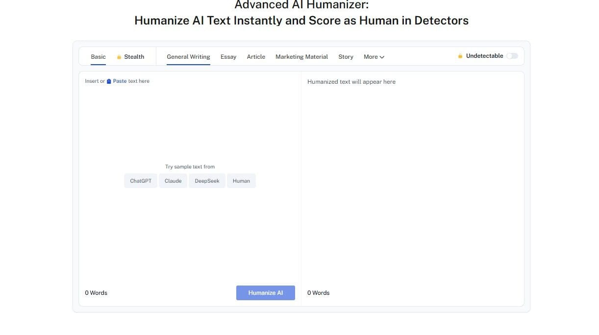 I 9 migliori strumenti di intelligenza artificiale per guadagnare nel 2025 (con consigli pratici per l'utilizzo) 5 Screenshot of Undetectable AI's AI Humanizer