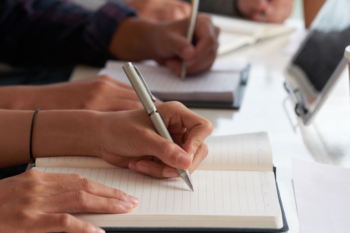 Asian students writing test