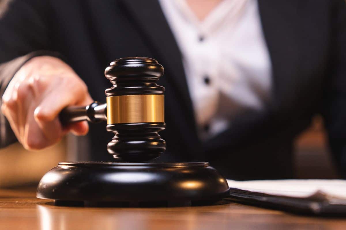 Law and authority lawyer concept judgment gavel hammer in court courtroom