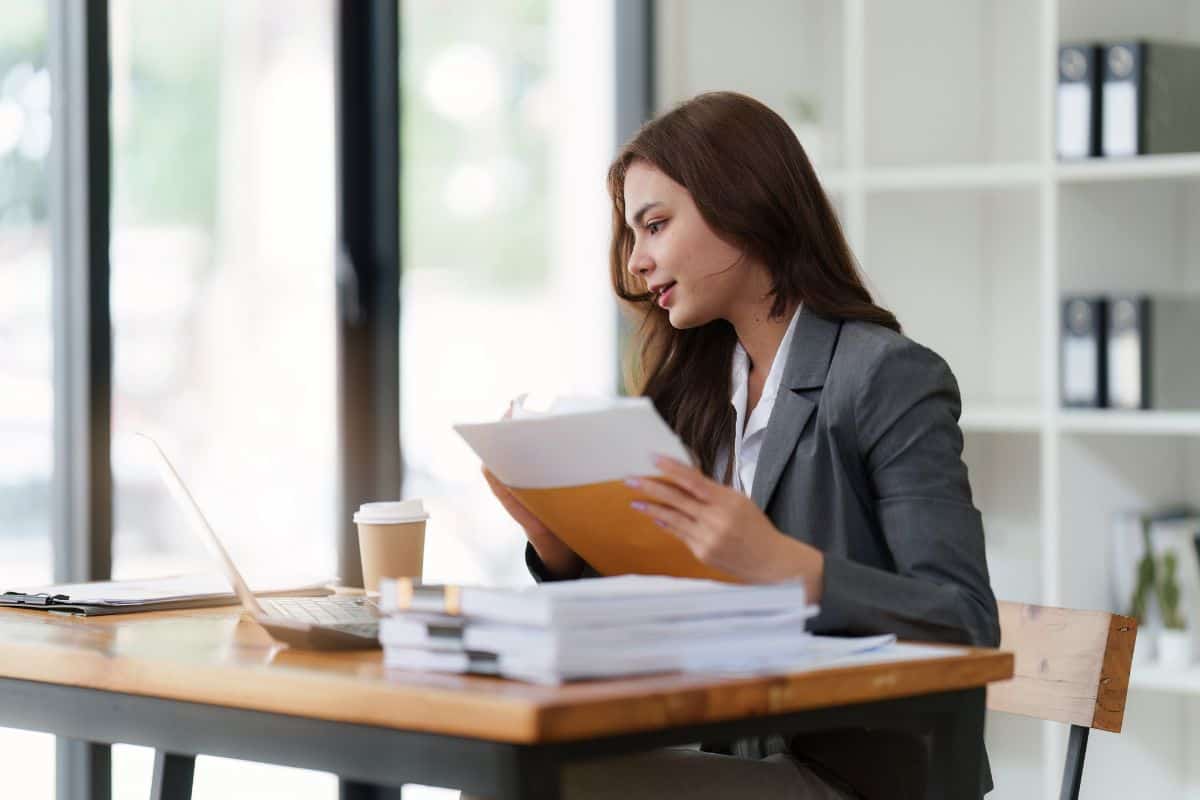 Administrator business people financial inspector making report