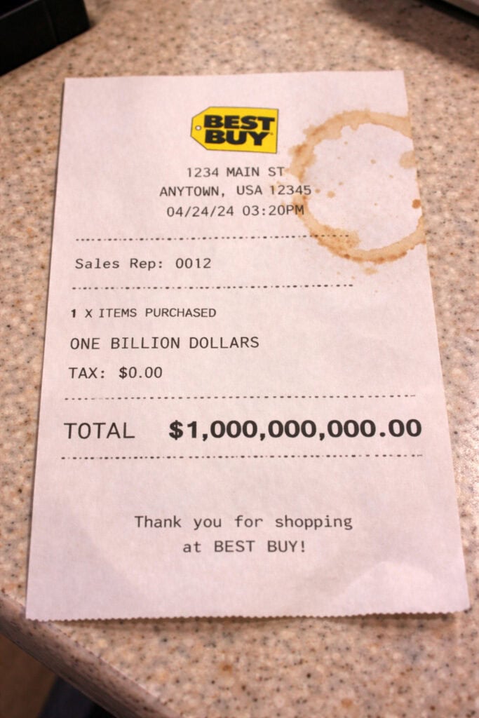 An image showing what appears to be a stained receipt